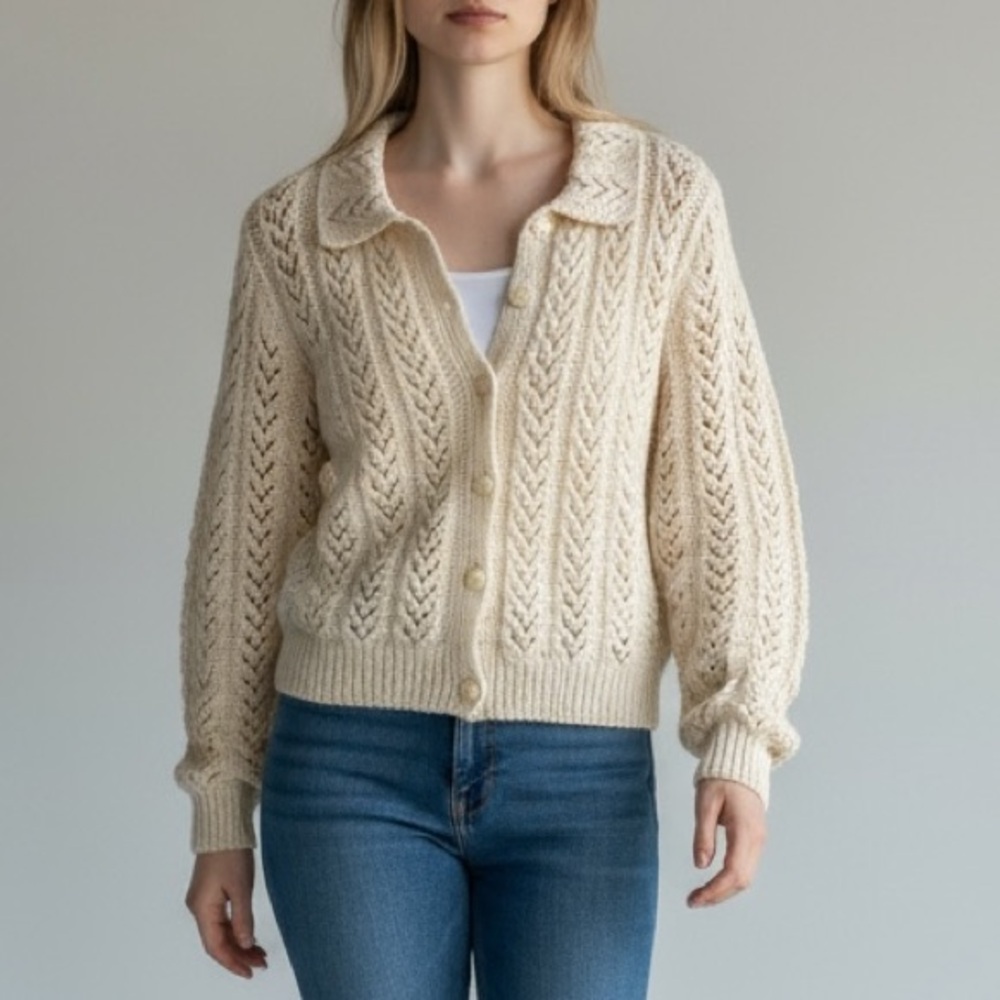 Hand Crochet Collared Button Front Cardigan